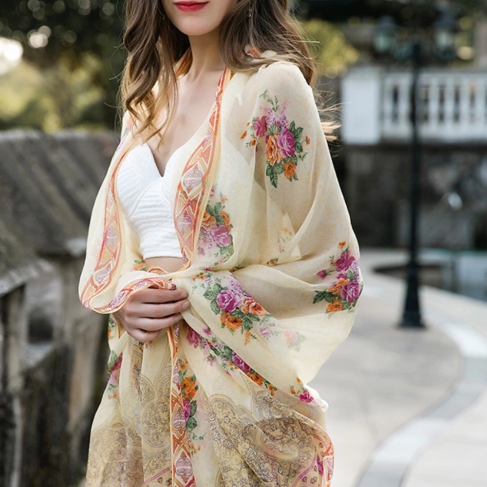100% Silk XXL Bohemian/ Boho Scarf Wrap Pareo
